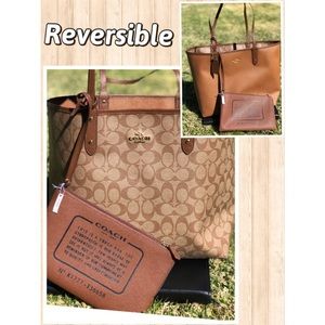 Coach REVERSIBLE purse saddle tote city brown tan